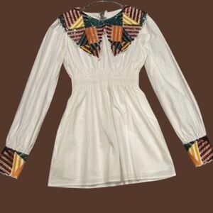 Queen of Sparkles White Mini Dress with Multicolor Sequin Wide Collar Accents-